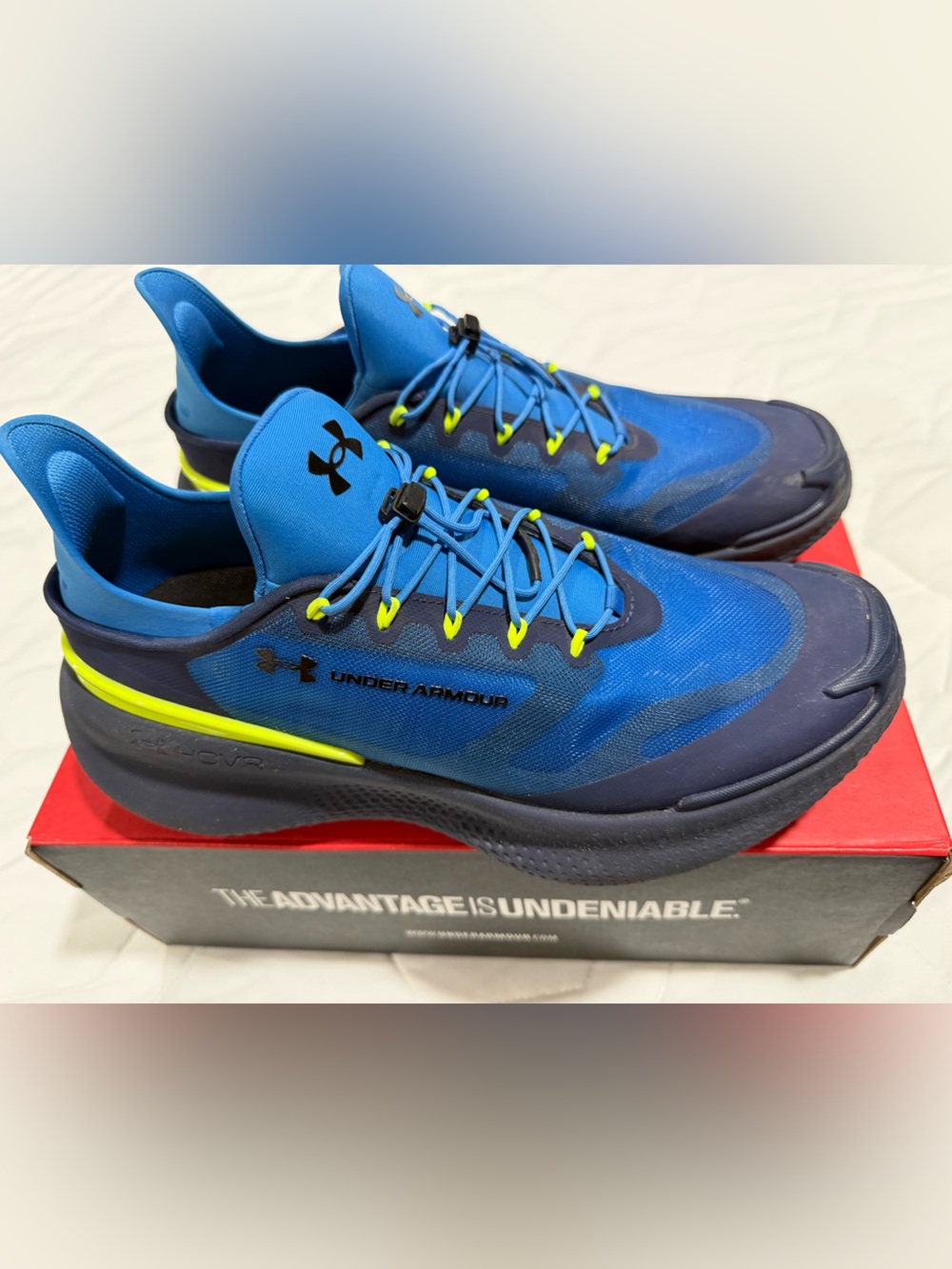 Under Armour Nova Men’s Blue Athletic Running Shoes with Neon Yellow Accents